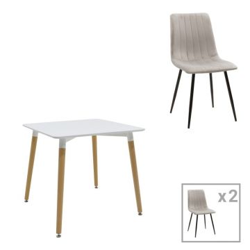 Set masa si scaune 3 piese Natali-Noor Alb 80x80x76 cm