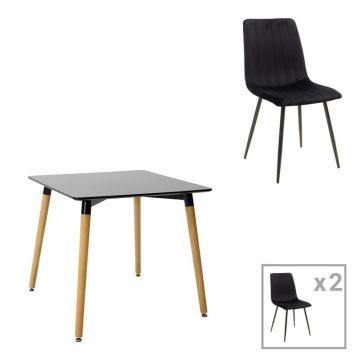 Set masa si scaune 3 piese Natali-Noor Negru 80x80x73 cm