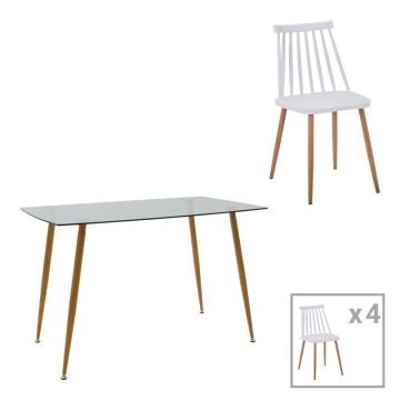 Set masa si scaune 5 piese Chloe-Aurora I Alb 120x70x75 cm