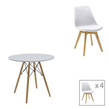 Set masa si scaune 5 piese Julita-Gaston Alb 80x80x73 cm