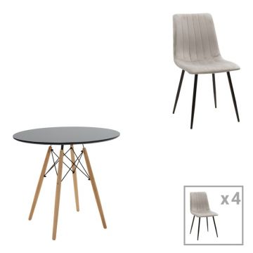 Set masa si scaune 5 piese Julita-Noor Gri 80x80x76 cm