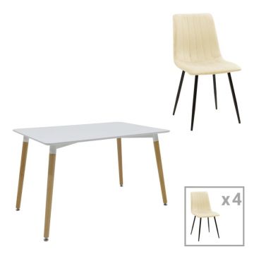 Set masa si scaune 5 piese Natali-Noor Alb 120x80x76 cm