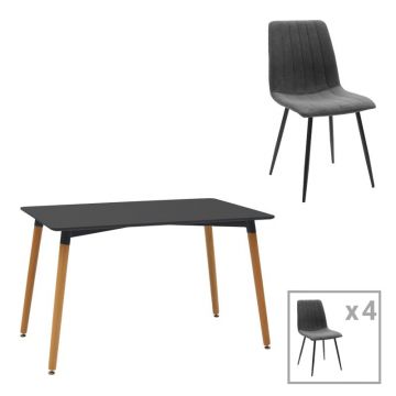 Set masa si scaune 5 piese Natali-Noor Gri inchis 120x80x76 cm