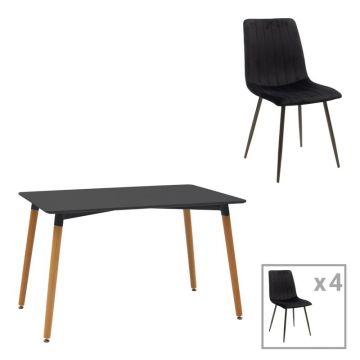 Set masa si scaune 5 piese Natali-Noor Negru 120x80x76 cm