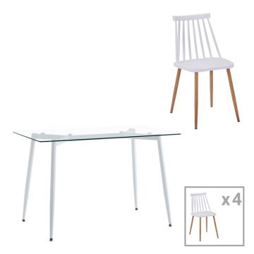Set masa si scaune 5 piese Quana-Aurora I Alb 120x70x75 cm
