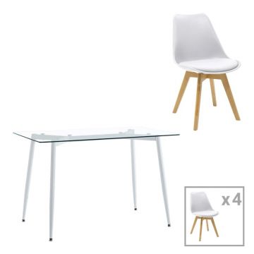 Set masa si scaune 5 piese Quana-Gaston Alb 120x70x75 cm