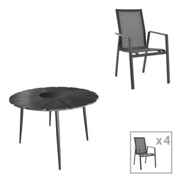 Set masa si scaune Pinap-Dashiell, Pako World, 5 piese, Negru, 110x110x74 cm
