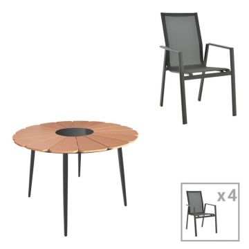 Set masa si scaune Pinap-Dashiell, Pako World, 5 piese, Negru-Natural, 110x110x74 cm