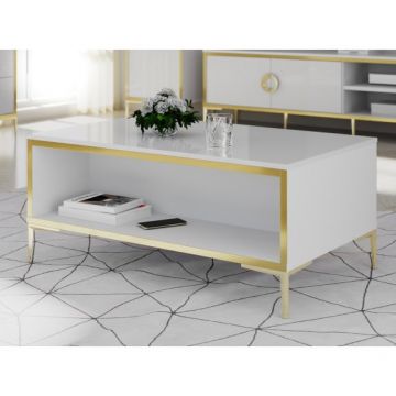 Masa Cafea Glamour Alb Si Alb Super Lucios, 100 Cm