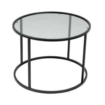 Masuta de cafea, Hanah Home, sticla calita si metal, negru, 60x60x43 cm