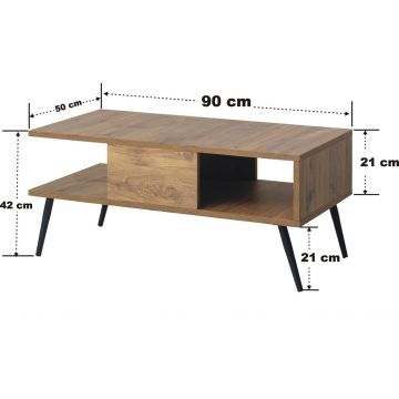 Masuta de cafea, Kalune Design, Bukle, 90x40x50 cm, PAL, Pin Atlantic / Negru
