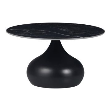 Masuta de cafea Kirkene Inart din marmura neagra piatra sinterizata si metal negru D70x40cm