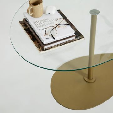 Masuta de cafea, Neostill, Porto, 90x40x60 cm, Sticla temperata, Transparent/Auriu