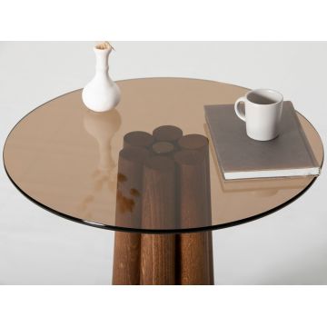 Masuta de cafea, Neostill, Thales, 50x50x50 cm, Sticla temperata, Bronz / Nuc