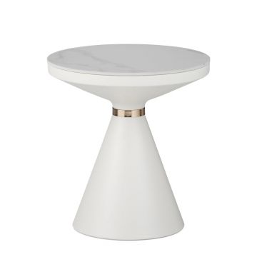 Masuta laterala Coozlin marmura alba piatra sinterizata si metal, alb-auriu, D50x50 cm