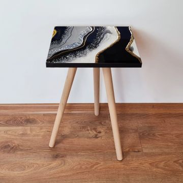 Masuta, Leona, Shp285, 35x42x35 cm, Negru / Auriu / Alb