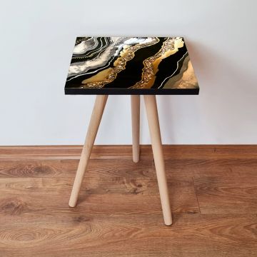 Masuta, Leona, Shp292, 35x42x35 cm, Negru / Auriu / Alb