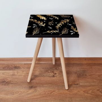 Masuta, Leona, Shp382, 35x42x35 cm, Negru / Auriu / Alb