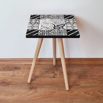 Masuta, Leona, Shp384, 35x42x35 cm, Negru / Auriu / Alb