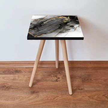 Masuta, Leona, Shp391, 35x42x35 cm, Negru / Auriu / Alb