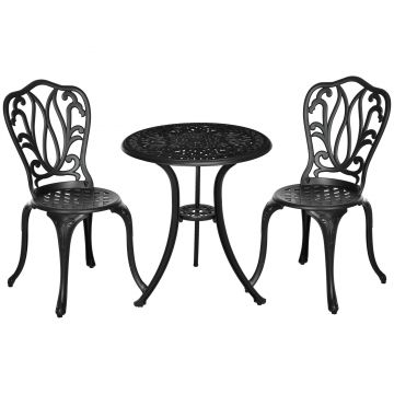 Outsunny Set de Grădină Exterior, Masă Rotundă și Scaune din Aluminiu, Masă de Bistrou cu Orificiu pentru Umbrelă, Mobilier pentru Terasă, Grădini, Verande, Balcoane, Lângă Piscină – Negru | Aosom Romania