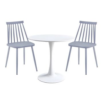 Set dining Elijah-Aurota I, Pako World, 3 piese, Alb-Gri, 60x60x74 cm