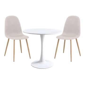 Set dining Elijah-Bella, Pako World, 3 piese, Alb-Bej, 60x60x74 cm