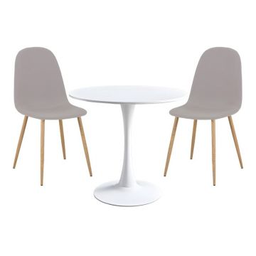 Set dining Elijah-Bella, Pako World, 3 piese, Alb-Gri 60x60x74 cm