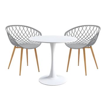 Set dining Elijah-Ezra, Pako World, Gri-Natural, 3 piese, 60x60x74 cm