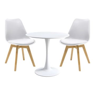 Set dining Elijah-Gaston, Pako World, Alb-Natural, 3 piese, 60x60x74 cm