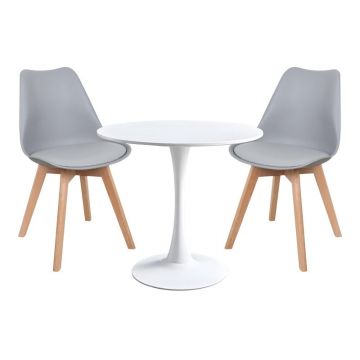 Set dining Elijah-Gaston, Pako World, Gri-Natural, 3 piese, 60x60x74 cm