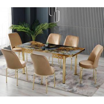 Set masa extensibila cu 6 scaune Lux Culoare Crem