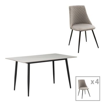 Set masa si scaune 5 piese Gustas-Giselle Gri 120x60x75 cm