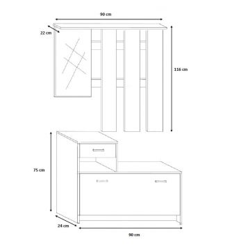 Set mobilier hol Filio, stejar alb cu usi albe, 90x22x116 cm
