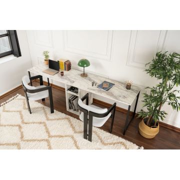 Birou, Nordure, Twin Study Desk, 240x74x60 cm, Frezie / Marmură / Negru