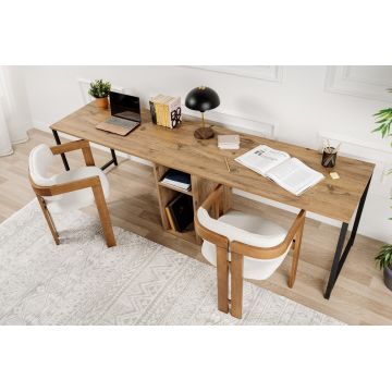 Birou, Nordure, Twin Study Desk, 240x74x60 cm, Pin Atlantic / Negru