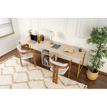 Birou, Nordure, Twin Study Desk, 240x74x60 cm, Travertin / Auriu