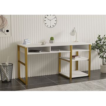 Birou, Puqa Design, Emro, 150x75.8x58.4 cm, PAL, Alb/Auriu