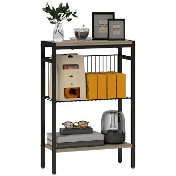HOMCOM Masă auxiliară îngustă cu 3 nivele cu rafturi de depozitare, cadru din oțel, pentru sufragerie, dormitor, 43x18x62,5cm, gri | Aosom Romania