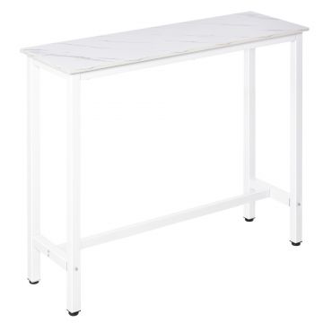 HOMCOM Masă de Bar Masă Înaltă cu Blat din Melamină Efect de Marmură și Picioare din Oțel Stil Modern pentru Bucătărie Cafenea Sufragerie 120x40x100 cm Alb | Aosom Romania