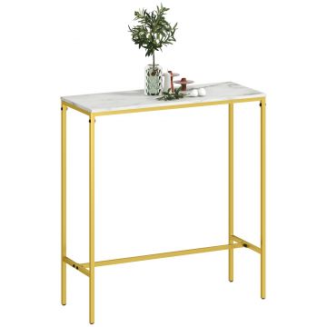 HOMCOM Masă de bar rectangulară cu blat cu aspect de marmură și cadru din oțel, 100 x 40 x 107 cm, aurie | Aosom Romania