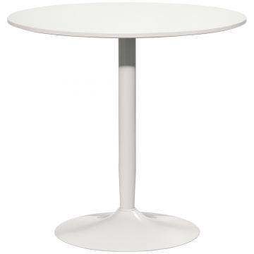 HOMCOM Masă de bucătărie pentru 2 persoane, blat rotund Ø80 cm, MDF și oțel, antiderapant, Alb, 75H cm | Aosom Romania