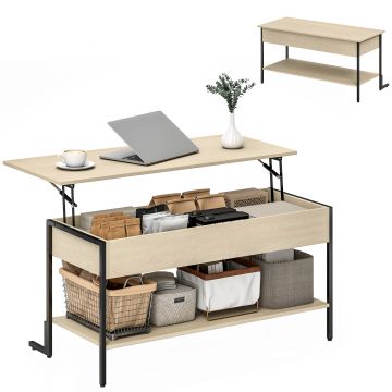 HOMCOM Masă de cafea cu blat extensibil, masă de cafea cu compartiment ascuns și raft deschis, 95x40x59cm, lemn natural | Aosom Romania