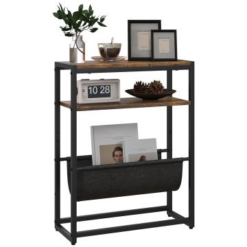 HOMCOM Masa de cafea cu etajeră și suport pentru reviste structură din oțel design industrial - 43l x 18P x 56H cm | Aosom Romania