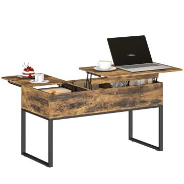 HOMCOM Masă de Cafea Extensibilă cu Encimera Desfășurabilă Închidere Moale Spațiu Ascuns de Depozitare 100x45x67 cm Marrón Rústico | Aosom Romania
