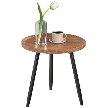HOMCOM Masă de cafea rotundă pentru living, masă de cafea modernă cu cadru din oțel, pentru living, cameră, Ø 40 x 39 cm, lemn de nuc | Aosom Romania
