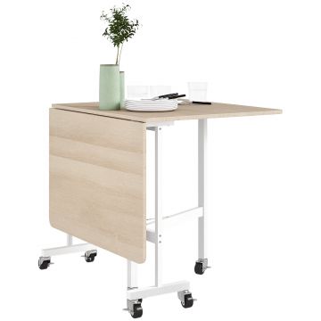 HOMCOM Masă de Dining Pliabilă pentru 4-6 Persoane cu Roți și Aripi Rabatabile Masă Rabatabilă pentru Bucătărie Sufragerie 120x80x73 cm Stejar | Aosom Romania