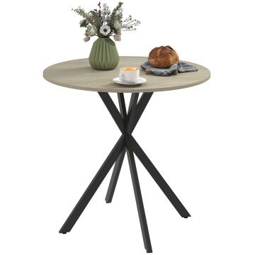 HOMCOM Masă de dining rotundă pentru 2 persoane cu blat aspect lemn și picioare încrucișate din oțel, alb stejar | Aosom Romania