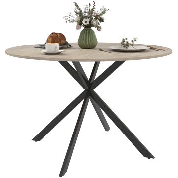 HOMCOM Masă de Dining Rotundă pentru 4 Persoane cu Structură de Oțel Ø120x75 cm Maro Închis | Aosom Romania