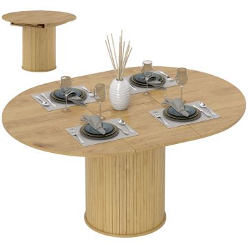 HOMCOM Masă Extensibilă Rotundă pentru 6-8 Persoane, culoare Lemn | Aosom Romania